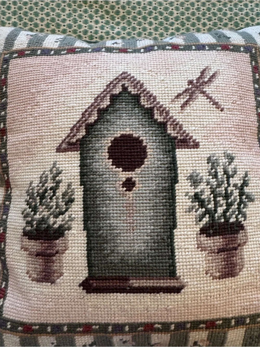 Birdhouse Needlepoint Accent Pillow